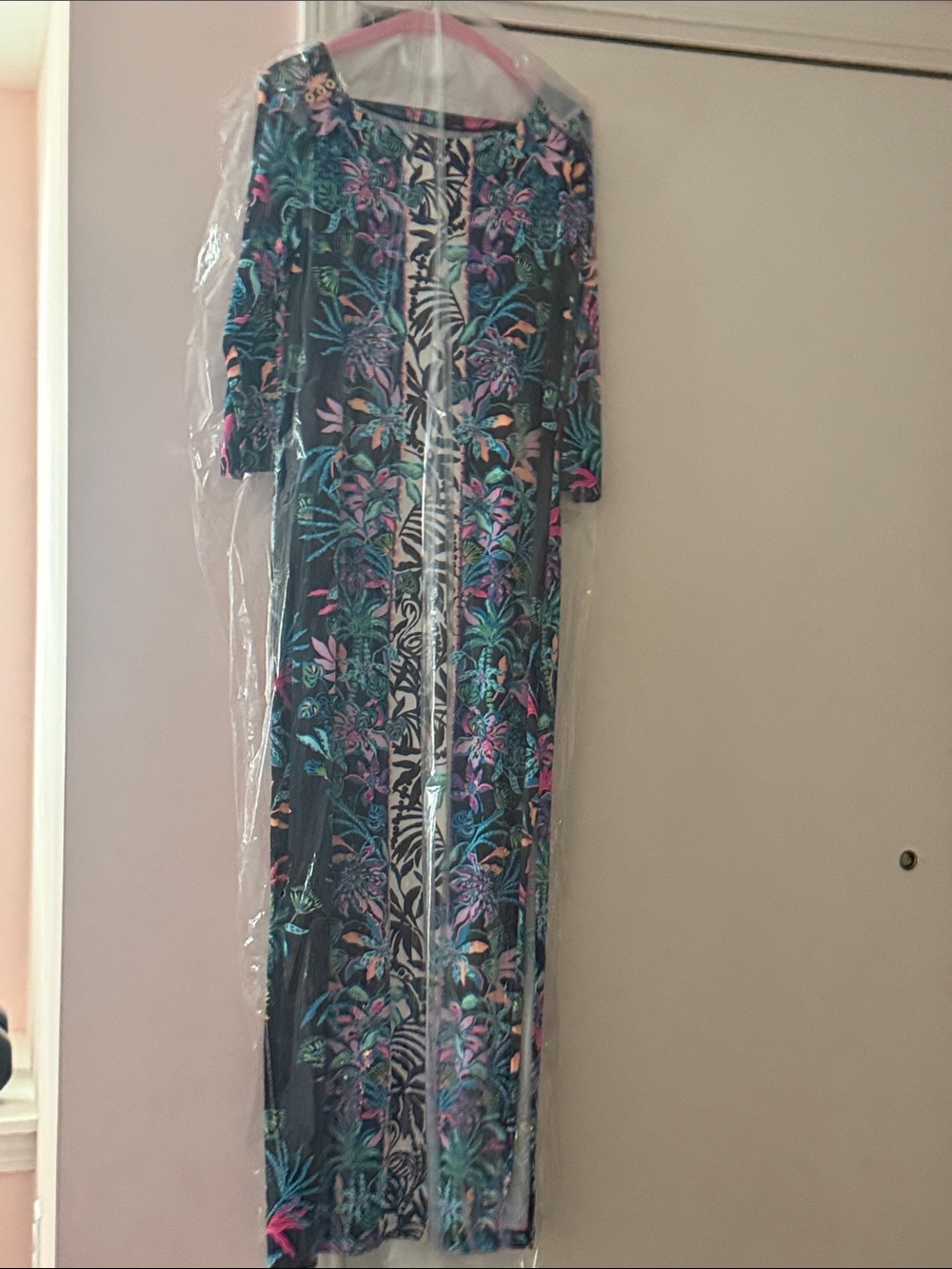 Lilly Pulitzer Navy Maxi Dress with Pink & Teal Floral Print